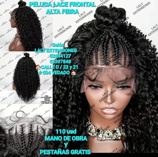 💫 Peluca Lace Frontal Alta Fibra Trenzada – Estilo Afrourbano con Personalidad's foto | Laly Extensiones |  BizneCubano